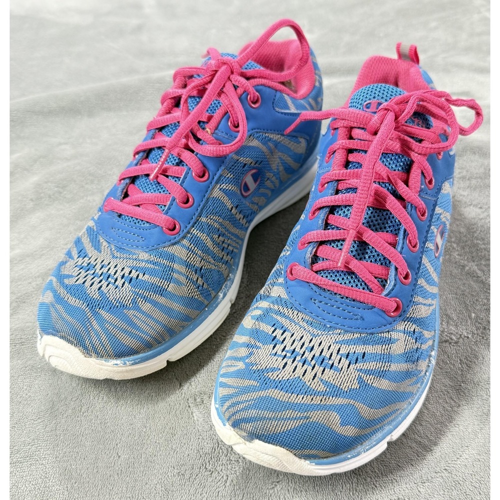 Champion Shoes Womens Size 7.5 Blue Pink Animal Print Running Sneakers